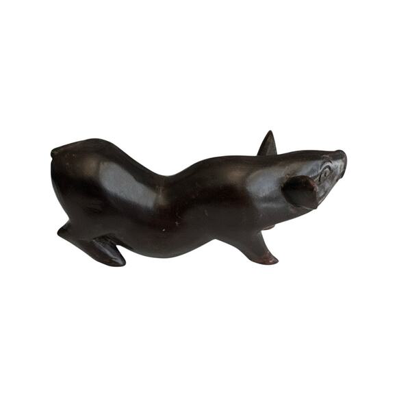 Vintage African Hand Carved Ebony Wood Fat Belly Pig - Picture 4 of 9